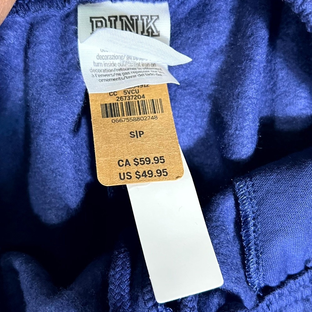 Pink Victoria's Secret Midnight Cuffed Jogger Pants Women Small Navy Blue Fleece - Picture 7 of 8